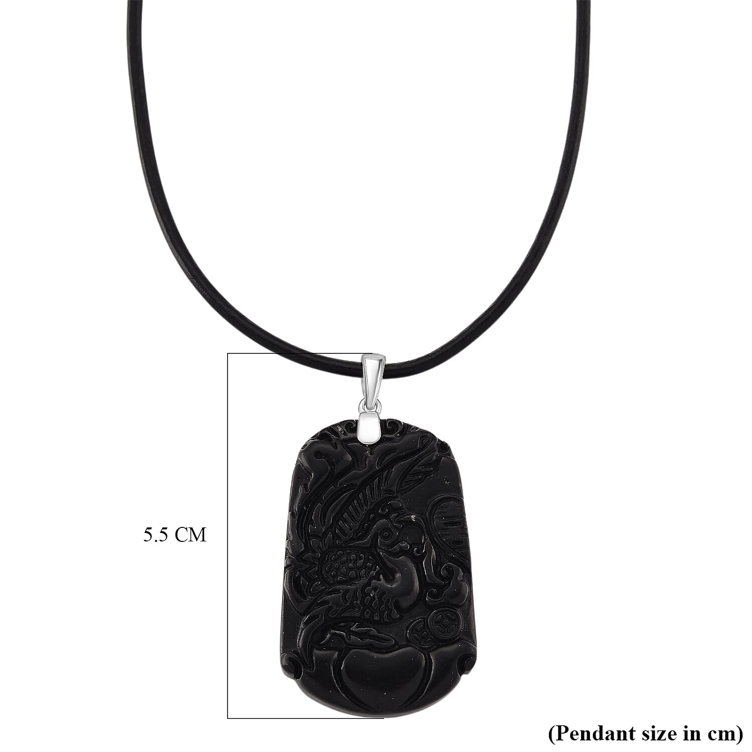 Natural Shungite Carved Pheonix Sterling Silver Pendant with Chain (Size - 20) 95.00 Ct.