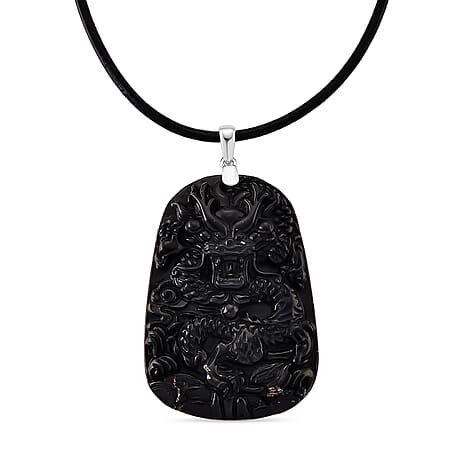 Natural Shungite Carved Dragon Sterling Silver Pendant with Chain (Size - 20) 95.00 Ct. Symbolizes power, wisdom, and protection