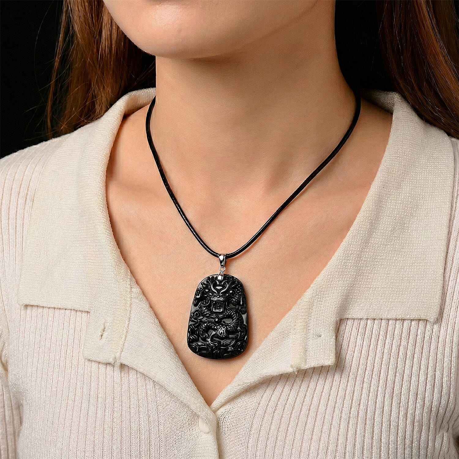 Natural Shungite Carved Dragon Sterling Silver Pendant with Chain (Size - 20) 95.00 Ct. Symbolizes power, wisdom, and protection
