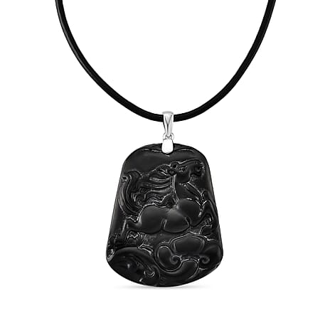 Natural Shungite Carved Horse Sterling Silver Pendant with Chain (Size - 20) 95.00 Ct. Symbolizing freedom, strength, and nobility