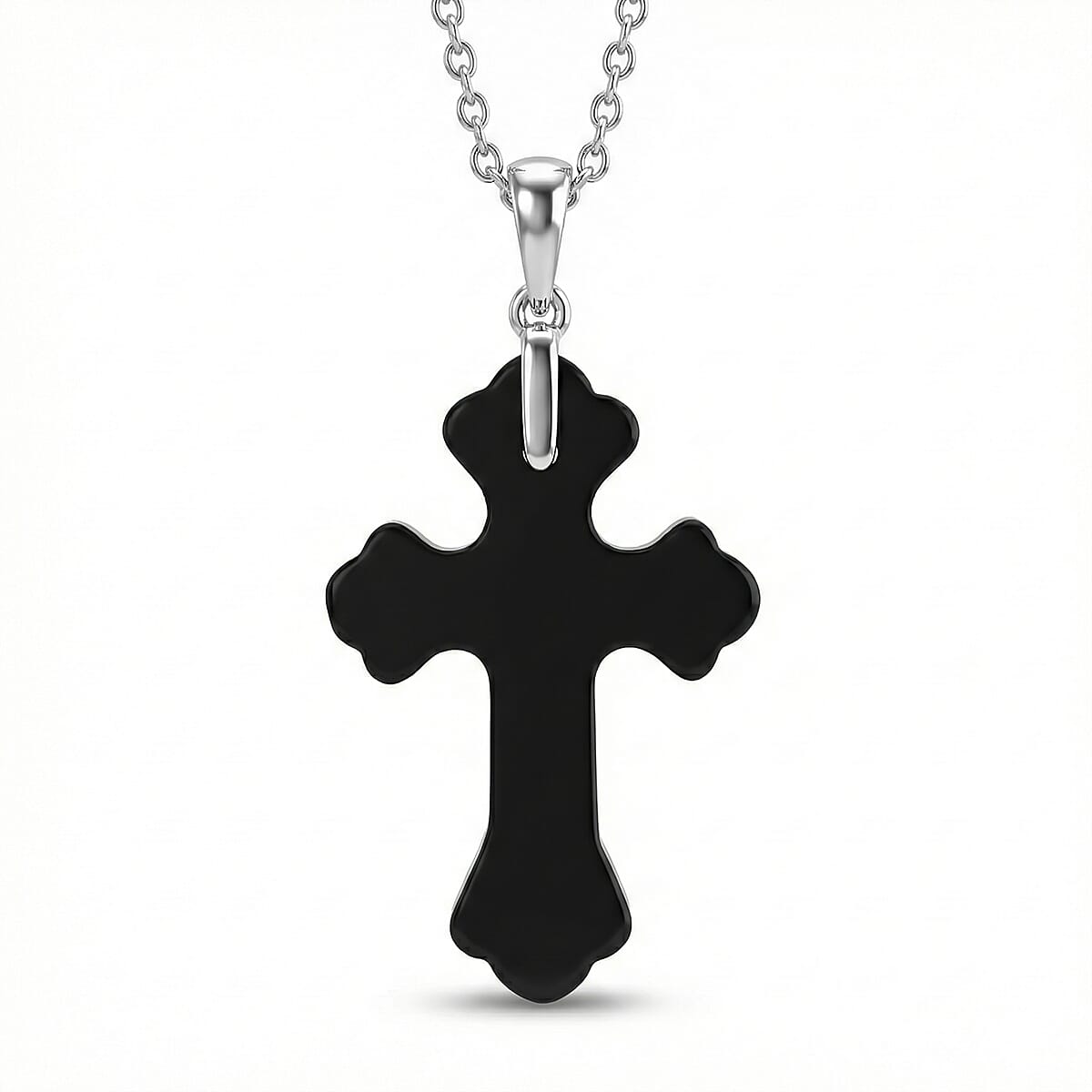 Shungite Rhodium Overlay Cross Pendant with Chain (Size 20) 15.00 Ct.
