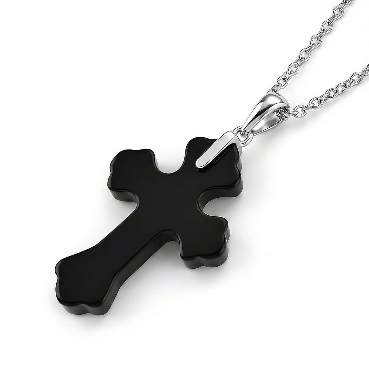 Shungite Rhodium Overlay Cross Pendant with Chain (Size 20) 15.00 Ct.