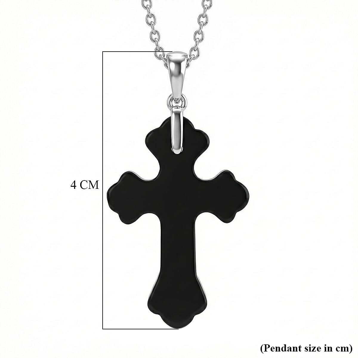 Shungite Rhodium Overlay Cross Pendant with Chain (Size 20) 15.00 Ct.