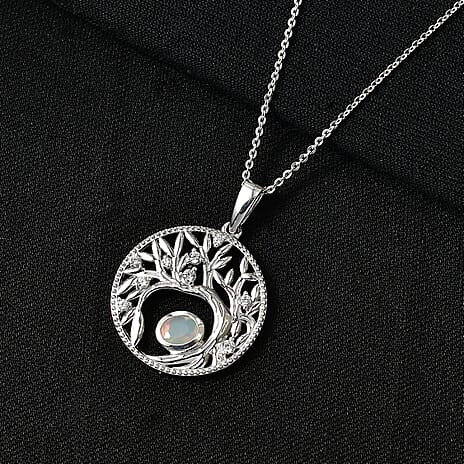 D'Joy Faceted Ethiopian Opal & White Zircon Pendant with Chain (Size 20) in Platinum Overlay Sterling Silver.