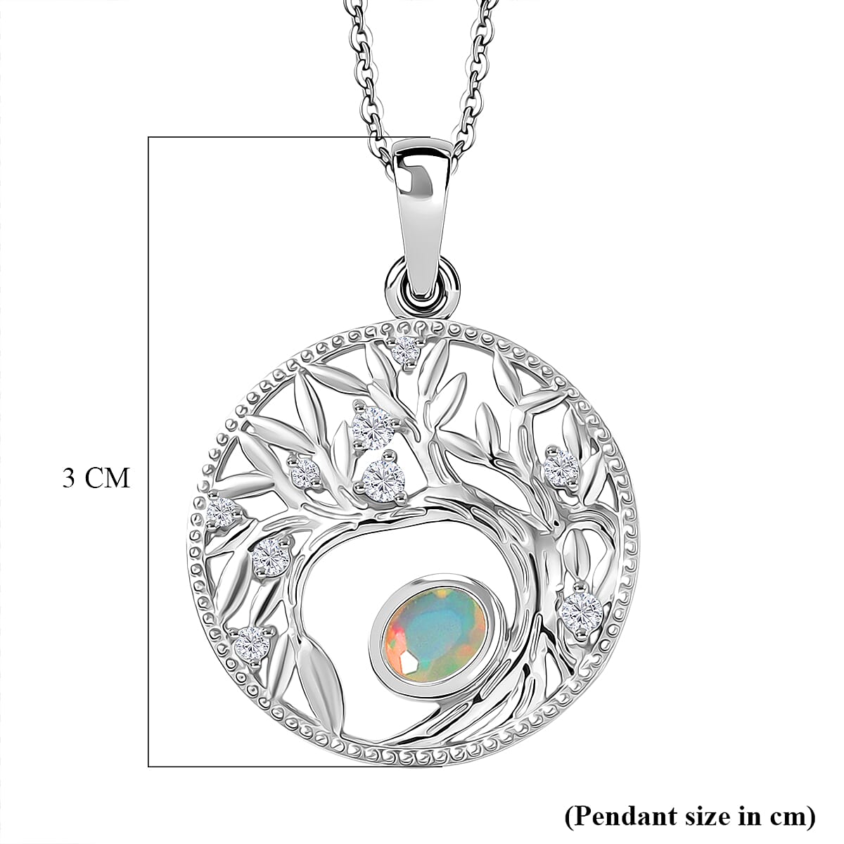 Faceted Ethiopian Opal & White Zircon Pendant with Chain (Size 20) in Platinum Overlay Sterling Silver.