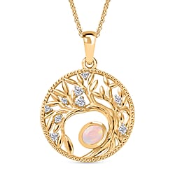 Faceted Ethiopian Opal & White Zircon Pendant with Chain (Size 20) in Platinum Overlay Sterling Silver.