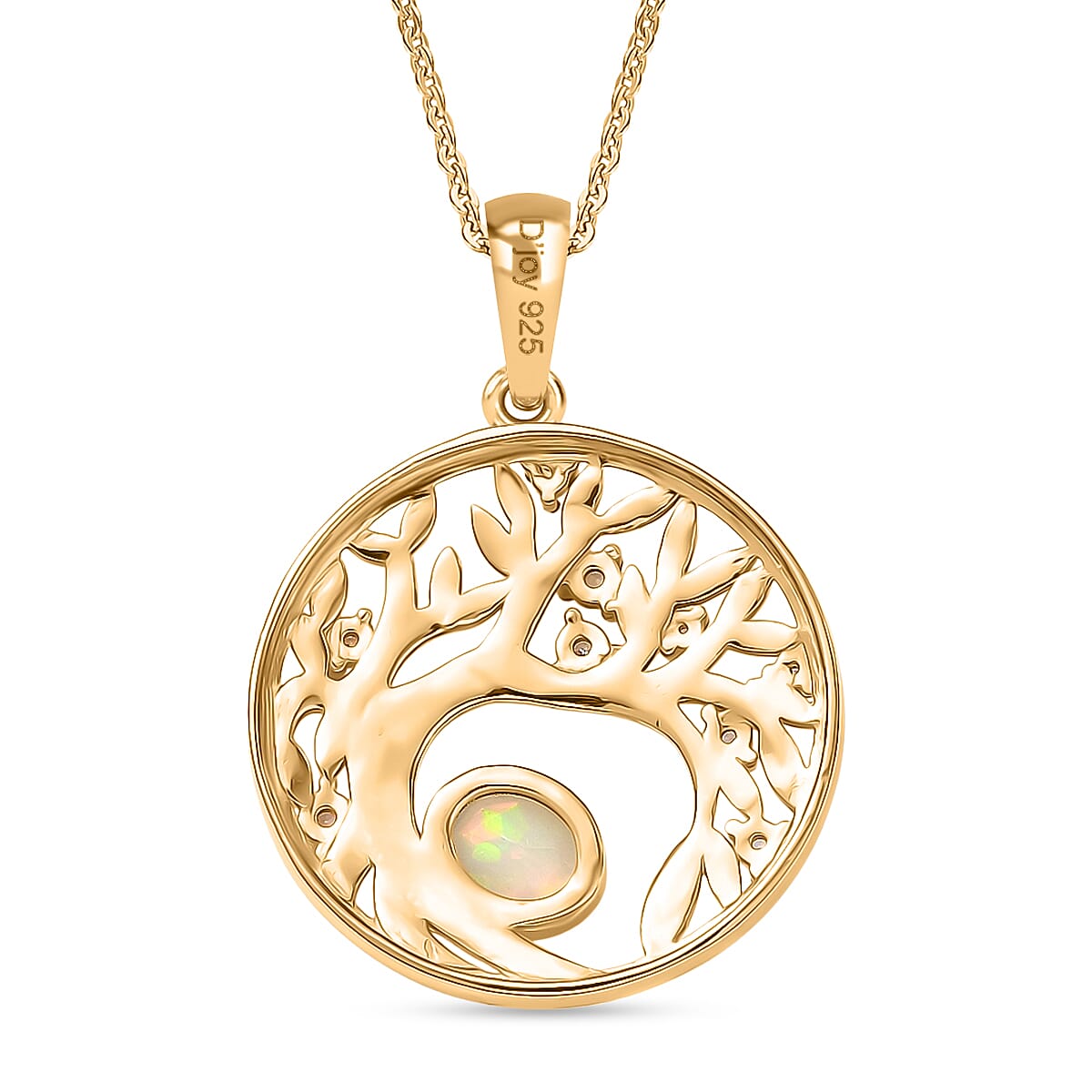 Faceted Ethiopian Opal & White Zircon Pendant with Chain (Size 20) in Yellow Gold Plated Sterling Silver.