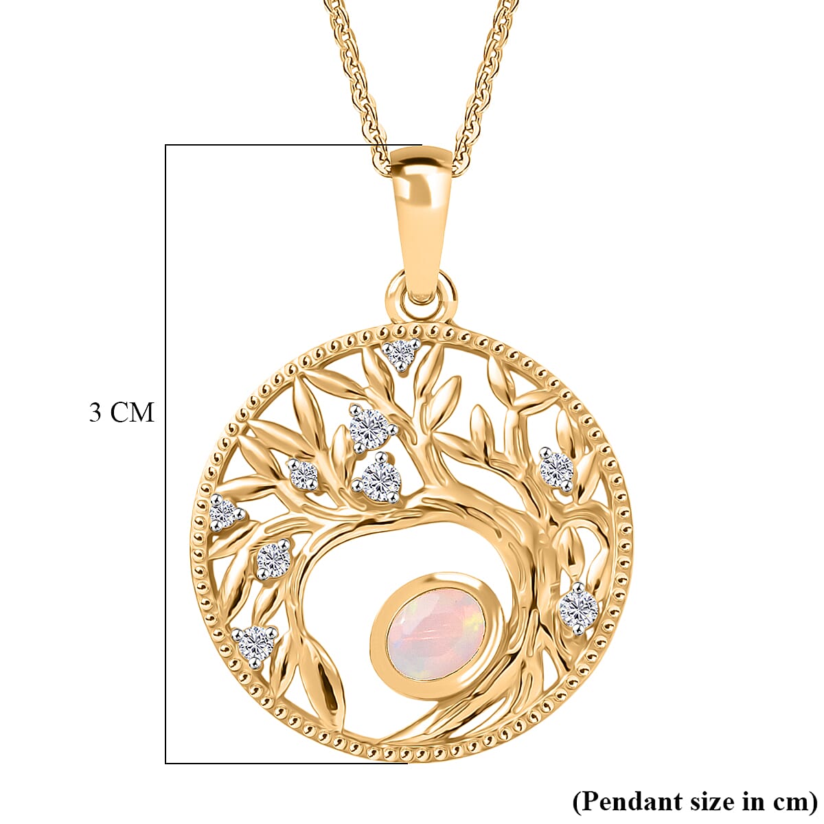 Faceted Ethiopian Opal & White Zircon Pendant with Chain (Size 20) in Yellow Gold Plated Sterling Silver.