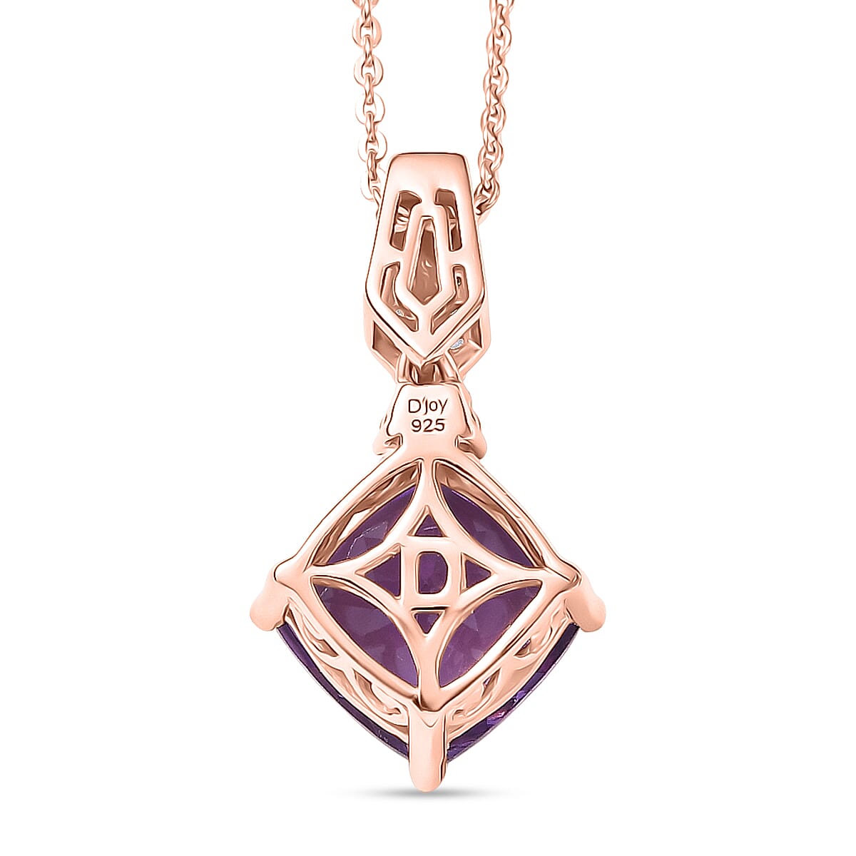 D'Joy AAA Rose De France Amethyst & White Zircon Pendant with Chain (Size 20) in Rose Gold Plated Sterling Silver 3.31 Ct.