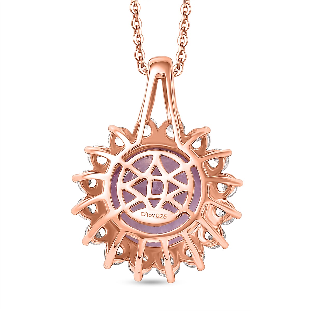 D'Joy AAA Rose De France Amethyst & White Zircon Halo Pendant with Chain (Size 20) in Rose Gold Plated Sterling Silver 7.33 Ct.