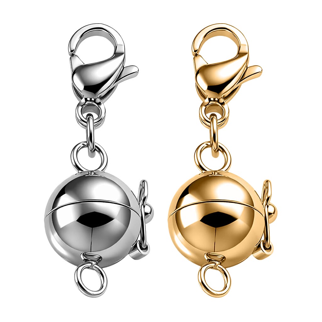 OTO - ONE TIME DEAL-Set of 2 - Rhodium Plating & Yellow Gold Plated Lobster Clasp with Magnetic Lock in Steel
