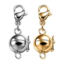 OTO - ONE TIME DEAL-Set of 2 - Rhodium Plating & Yellow Gold Plated Lobster Clasp with Magnetic Lock in Steel