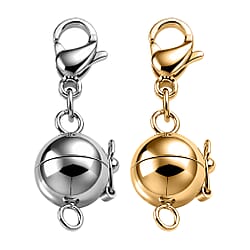 OTO - ONE TIME DEAL-Set of 2 - Rhodium Plating & Yellow Gold Plated Lobster Clasp with Magnetic Lock in Steel