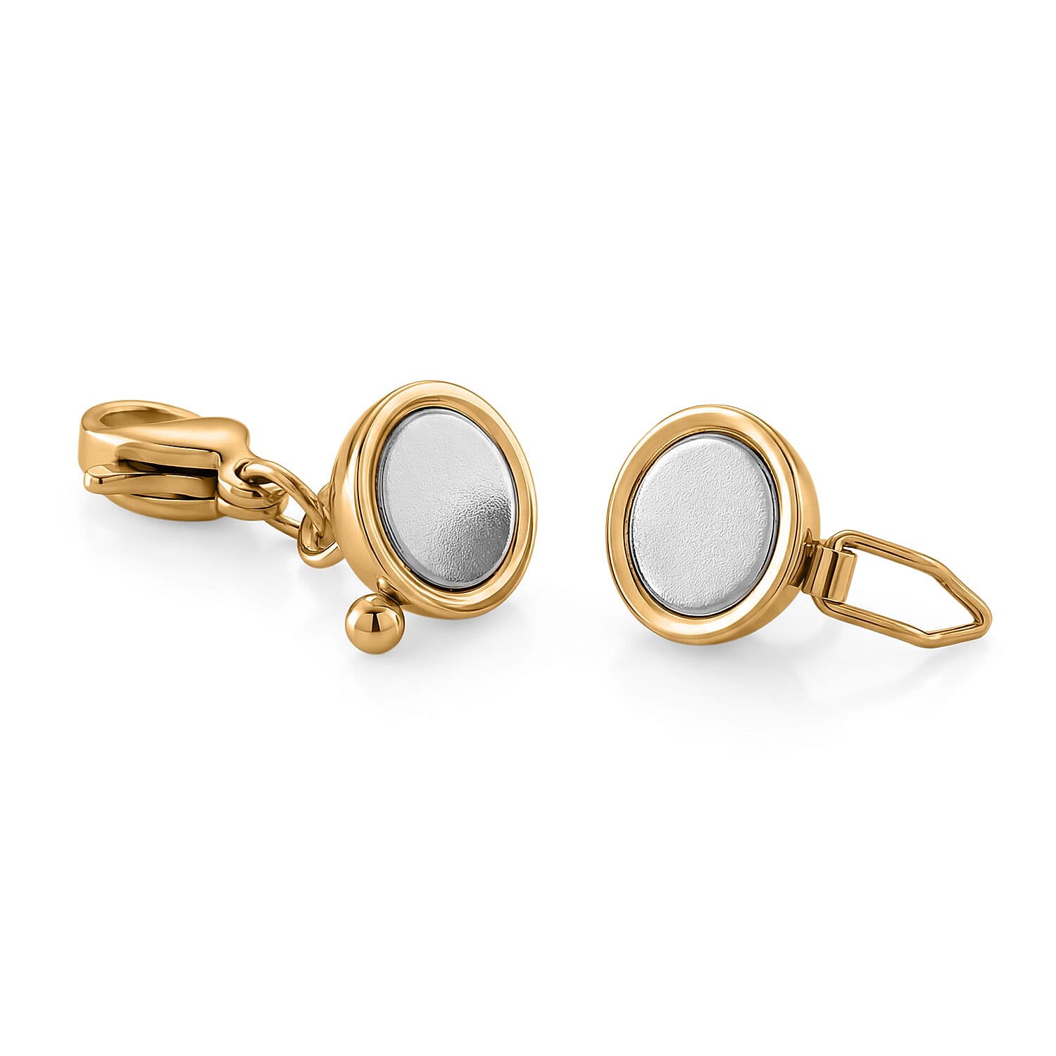 OTO - ONE TIME DEAL-Set of 2 - Rhodium Plating & Yellow Gold Plated Lobster Clasp with Magnetic Lock in Steel
