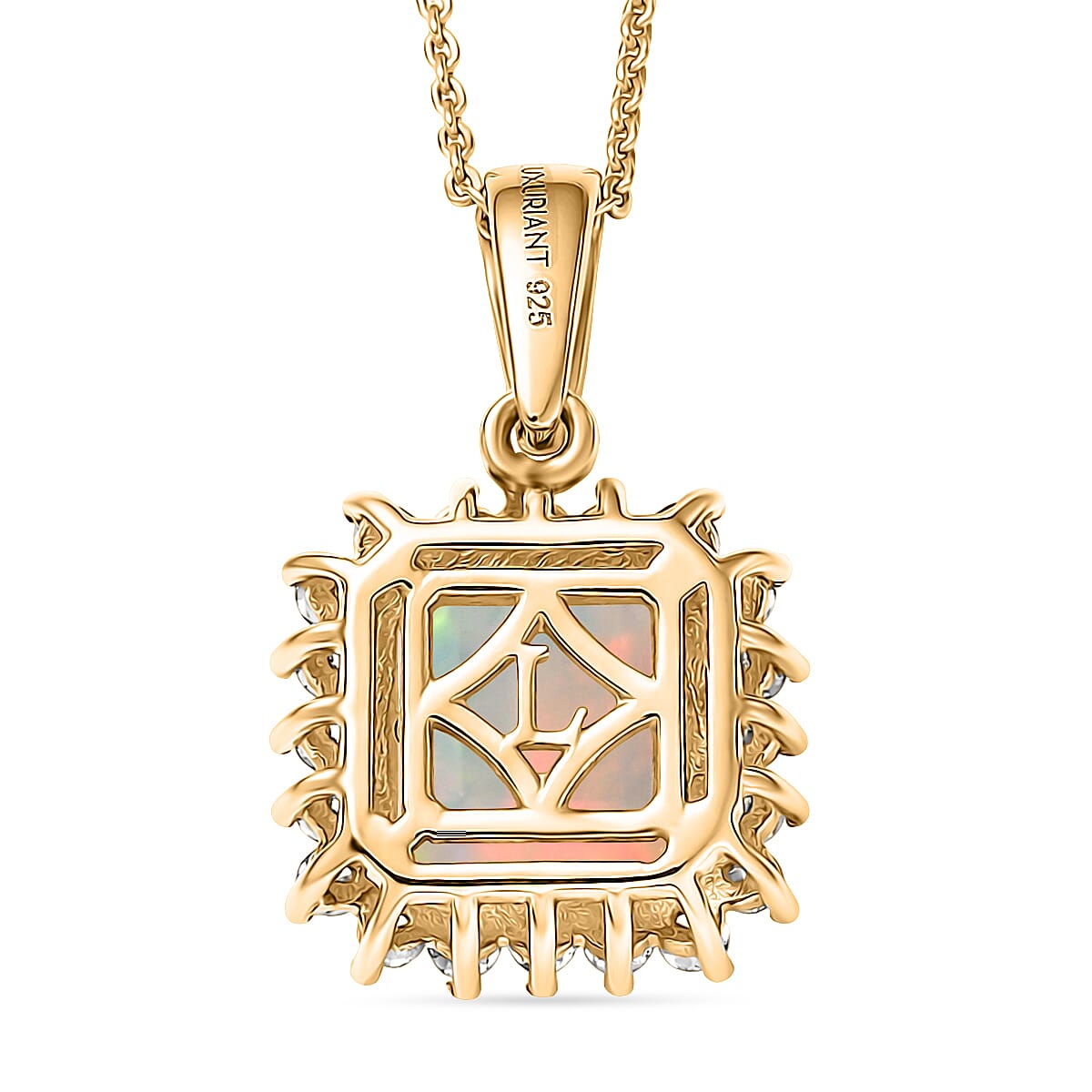 Luxuriant- Premium Faceted Ethiopian Opal & SI-G-H Lab Grown Diamond Pendant with Chain (Size 20) in 18K Vermeil Yellow Gold Plated Sterling Silver 1.75 Ct.