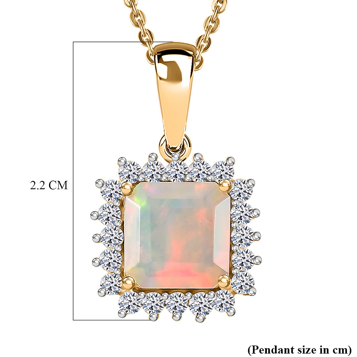 Luxuriant- Premium Faceted Ethiopian Opal & SI-G-H Lab Grown Diamond Pendant with Chain (Size 20) in 18K Vermeil Yellow Gold Plated Sterling Silver 1.75 Ct.