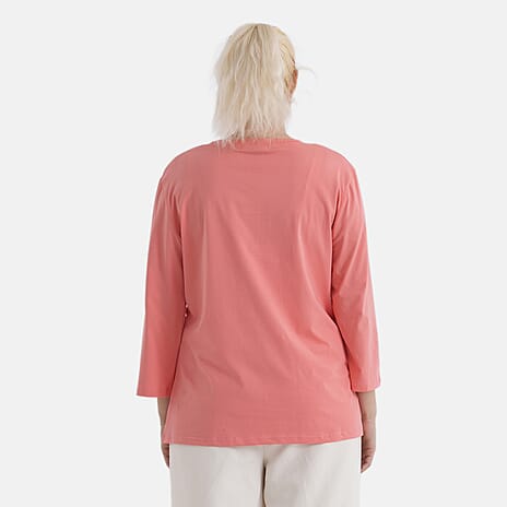 - Maisi Set Of 2 Quarter-Sleeve Cotton Tops (Size XL, Fit 20 To 22) - Peach - Striped