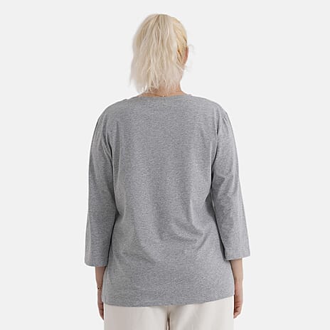 - Maisi Set Of 2 Quarter-Sleeve Cotton Tops (Size M, Fit 12 To 14) - Grey - Striped