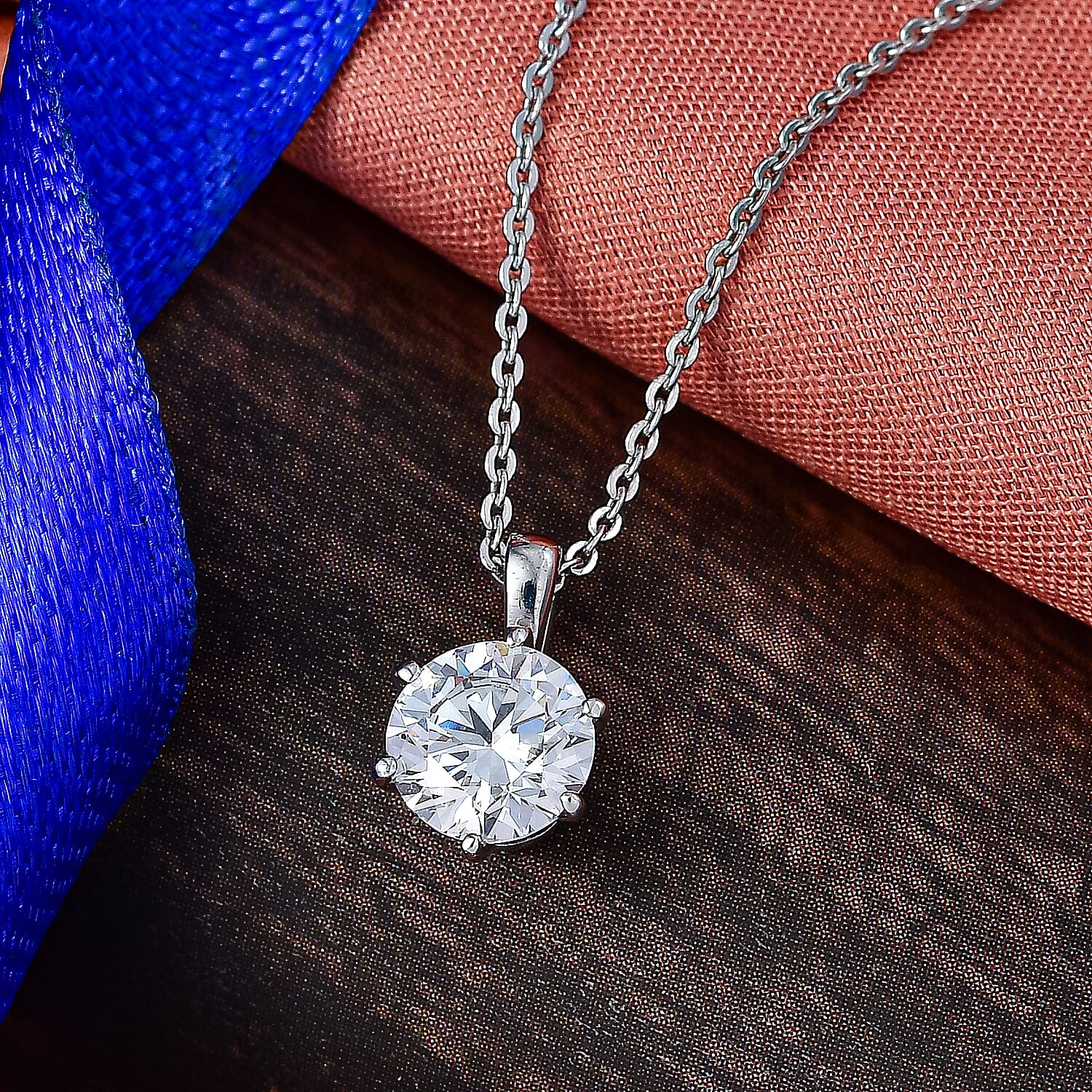 Luxuriant Lab Grown Diamond (SI-GH) Solitaire Pendant with Chain (Size 20) in Rhodium Overlay Sterling Silver 1.00 Ct.