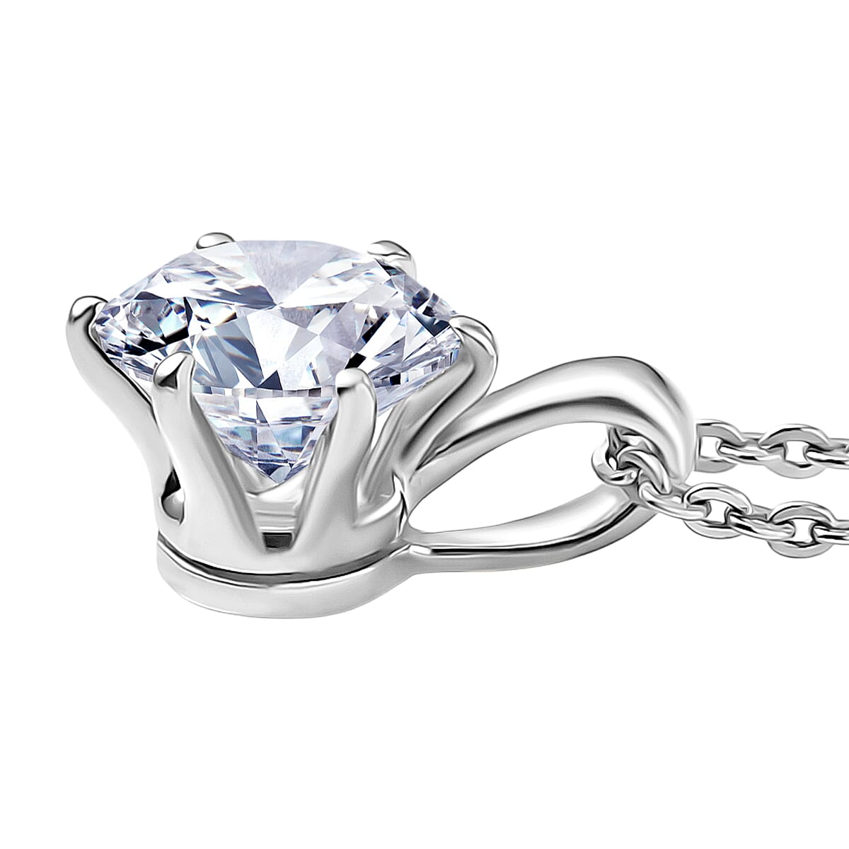 Luxuriant Lab Grown Diamond (SI-GH) Solitaire Pendant with Chain (Size 20) in Rhodium Overlay Sterling Silver 1.00 Ct.
