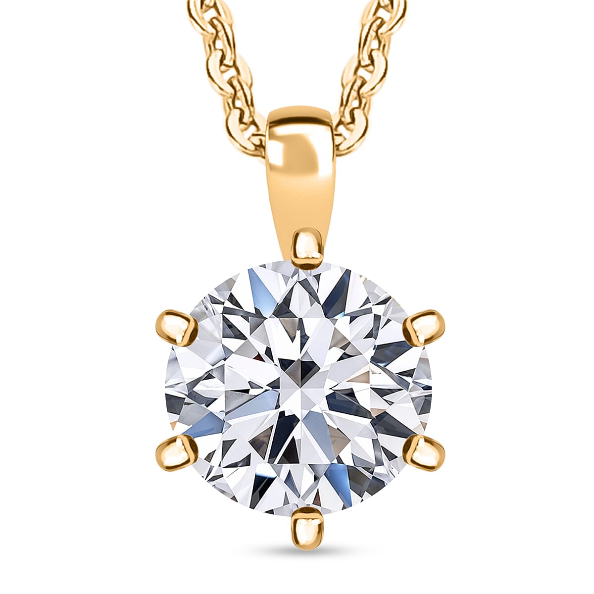 Luxuriant Lab Grown Diamond (SI-GH) Solitaire Pendant with Chain (Size 20) in 18K Vermeil Yellow Gold Plated Sterling Silver 1.00 Ct.