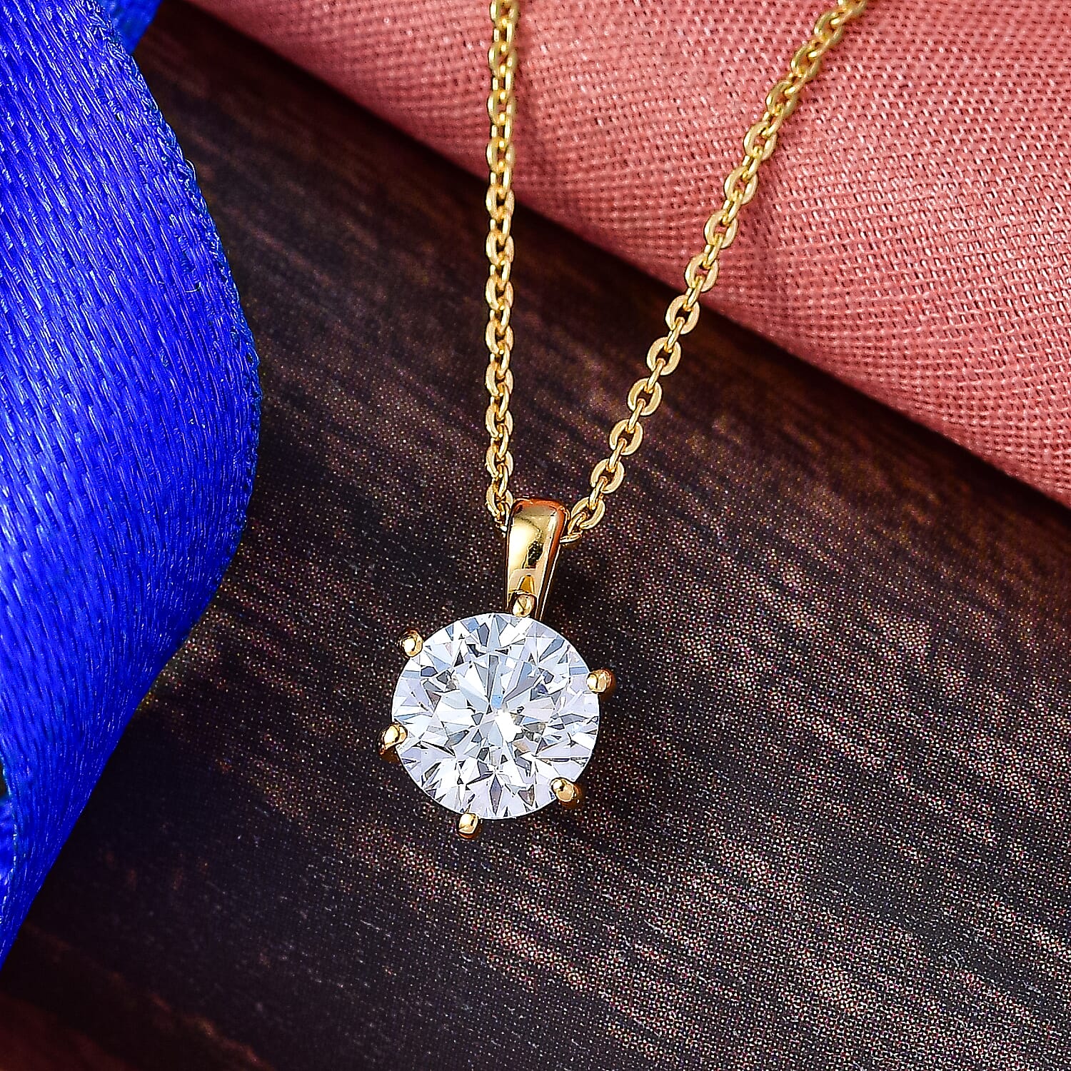 Luxuriant Lab Grown Diamond (SI-GH) Solitaire Pendant with Chain (Size 20) in 18K Vermeil Yellow Gold Plated Sterling Silver 1.00 Ct.