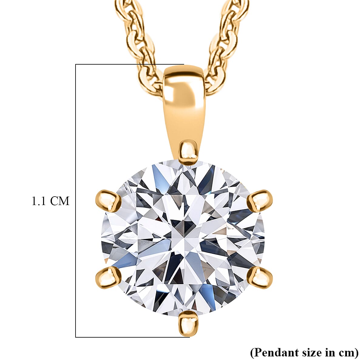 Luxuriant Lab Grown Diamond (SI-GH) Solitaire Pendant with Chain (Size 20) in 18K Vermeil Yellow Gold Plated Sterling Silver 1.00 Ct.