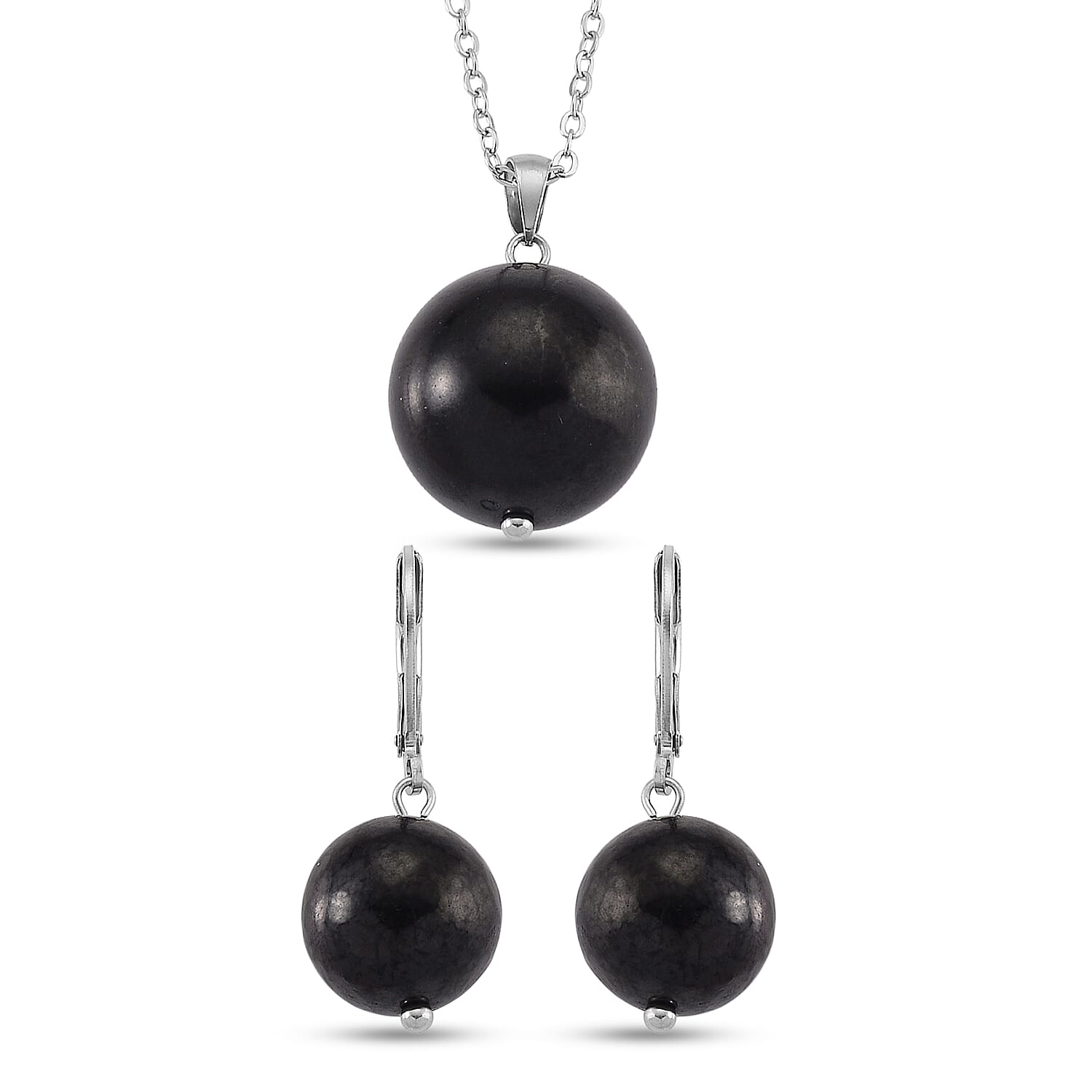 2 Piece Set - Natural Shungite Lever Back Earrings and Pendant with Chain (Size 20) 45.00 Ct.