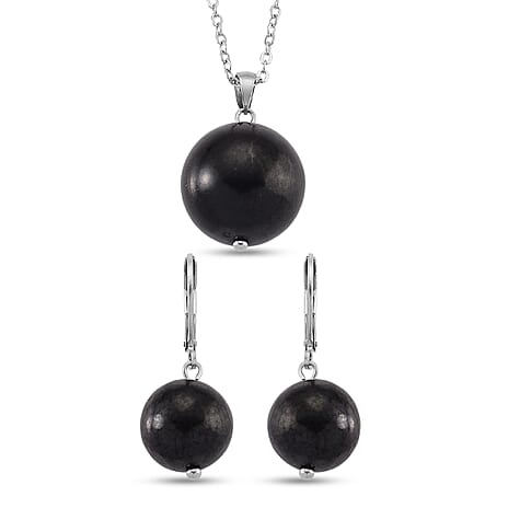 2 Piece Set - Natural Shungite Lever Back Earrings and Pendant with Chain (Size 20) 45.00 Ct.