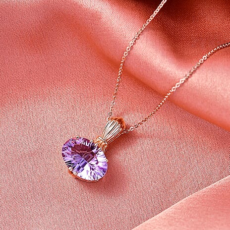 D'Joy AAA Rose De France Amethyst Solitaire Pendant with Chain (Size 20) in Rose Gold Plated Sterling Silver 5.22 Ct.