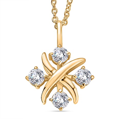 D'Joy Moissanite Crisscross Cluster Pendant with Chain (Size 20) in Yellow Gold Tone 1.00 Ct.