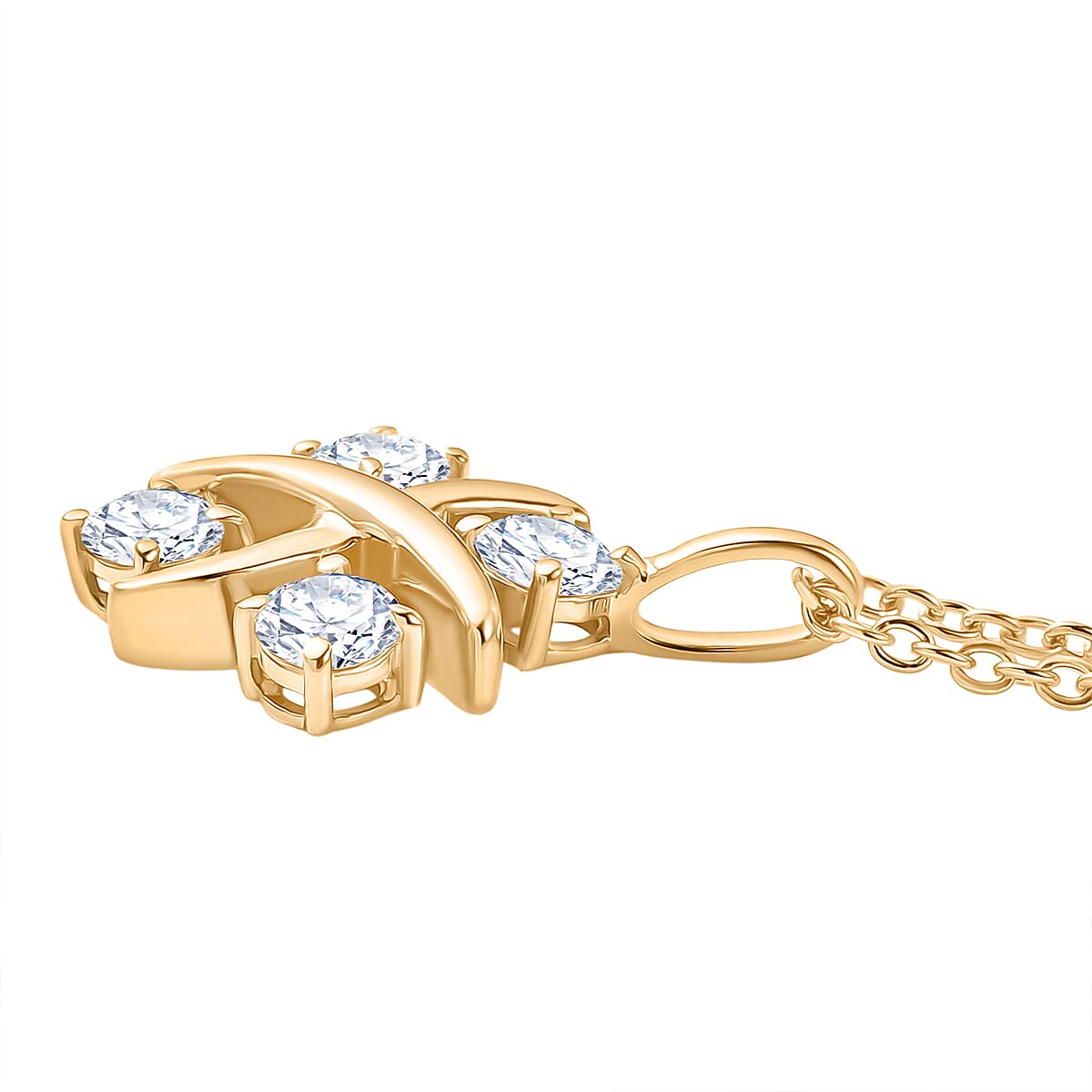 D'Joy Moissanite Crisscross Cluster Pendant with Chain (Size 20) in Yellow Gold Tone 1.00 Ct.