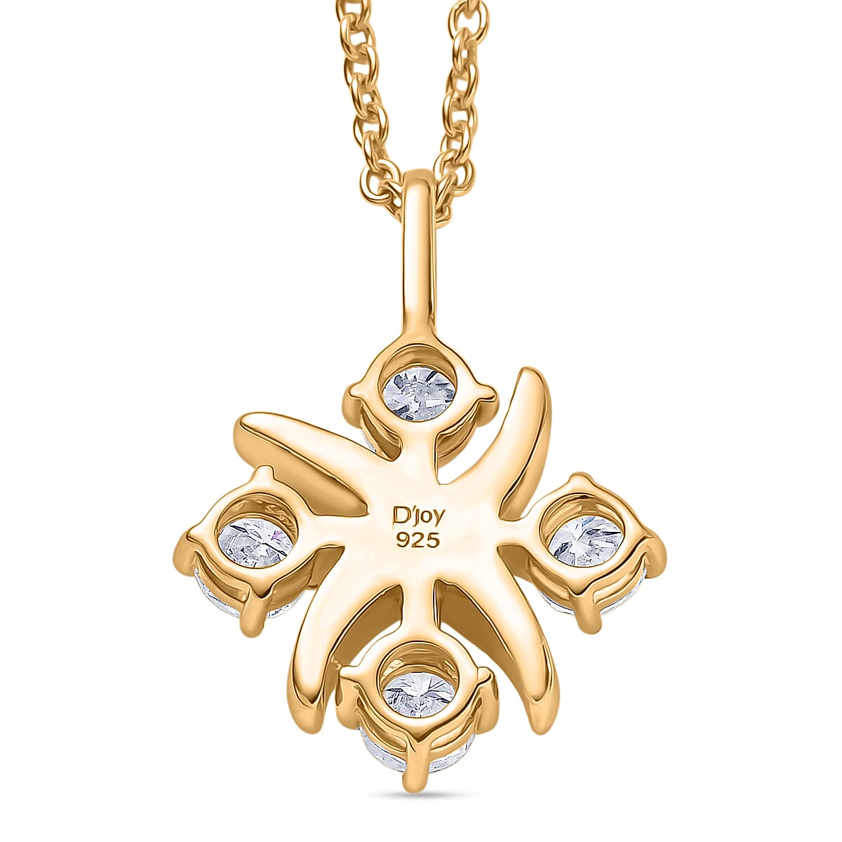 D'Joy Moissanite Crisscross Cluster Pendant with Chain (Size 20) in Yellow Gold Tone 1.00 Ct.