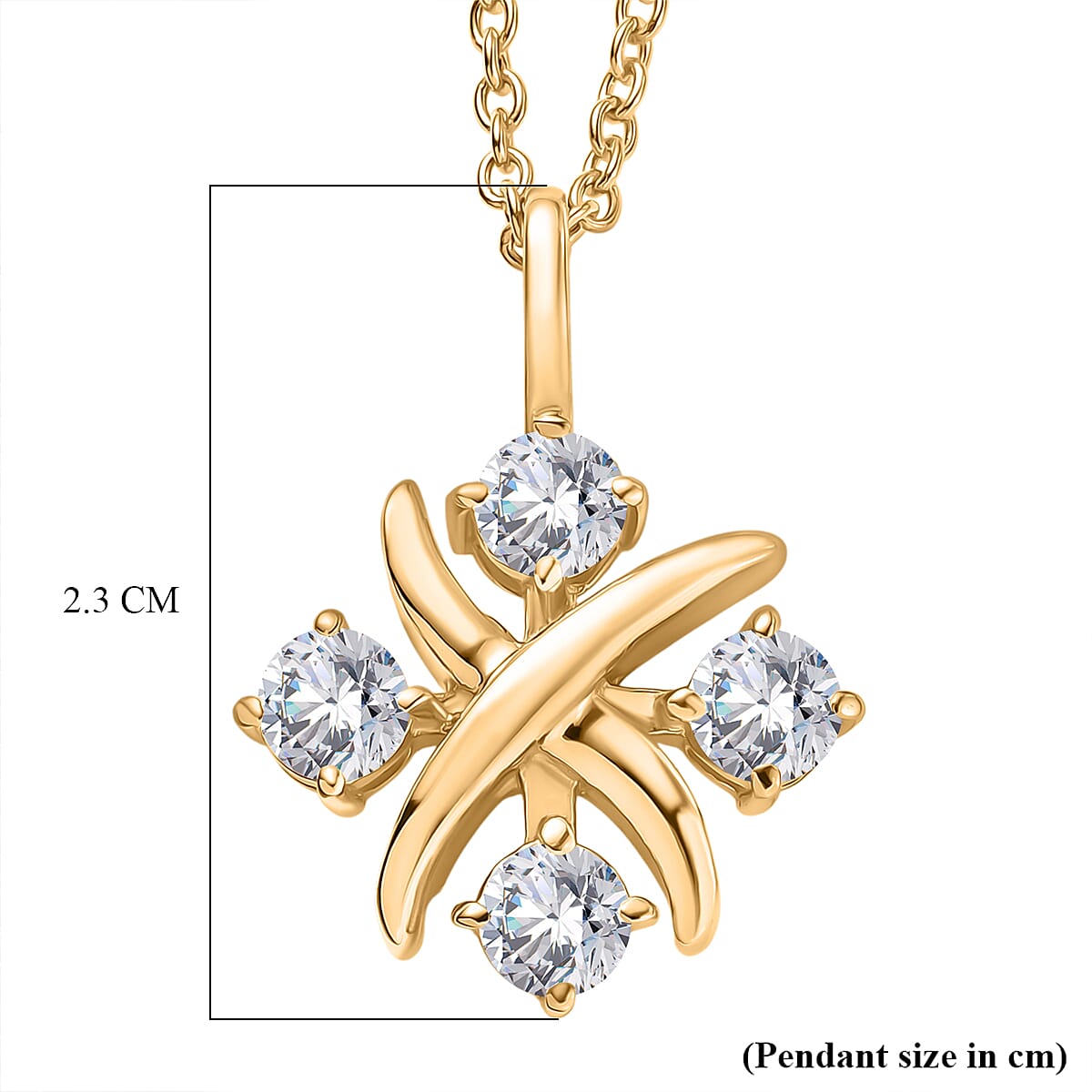 D'Joy Moissanite Crisscross Cluster Pendant with Chain (Size 20) in Yellow Gold Tone 1.00 Ct.