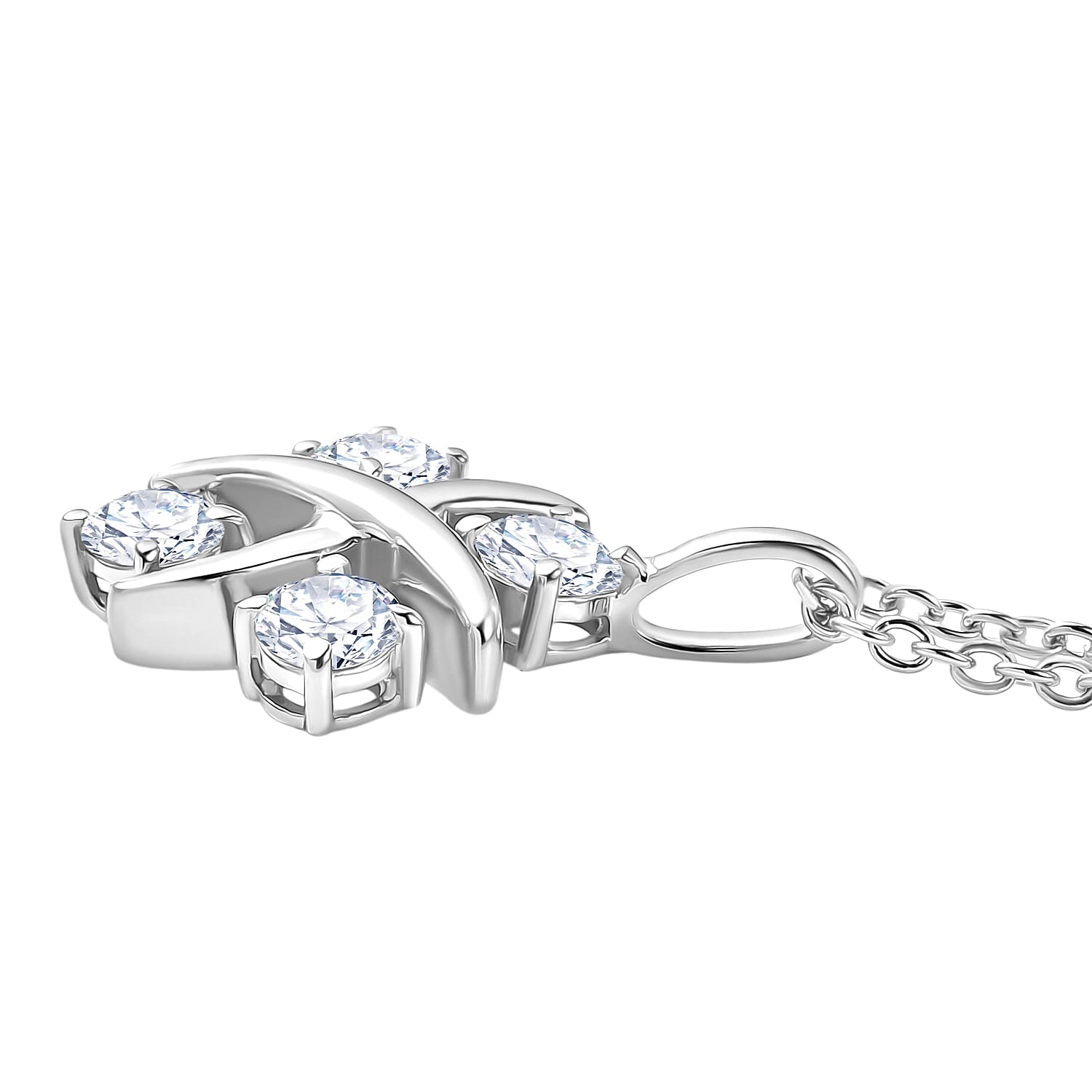 Moissanite Platinum Overlay Crisscross Cluster Pendant with Chain (Size 20) 1.00 Ct.