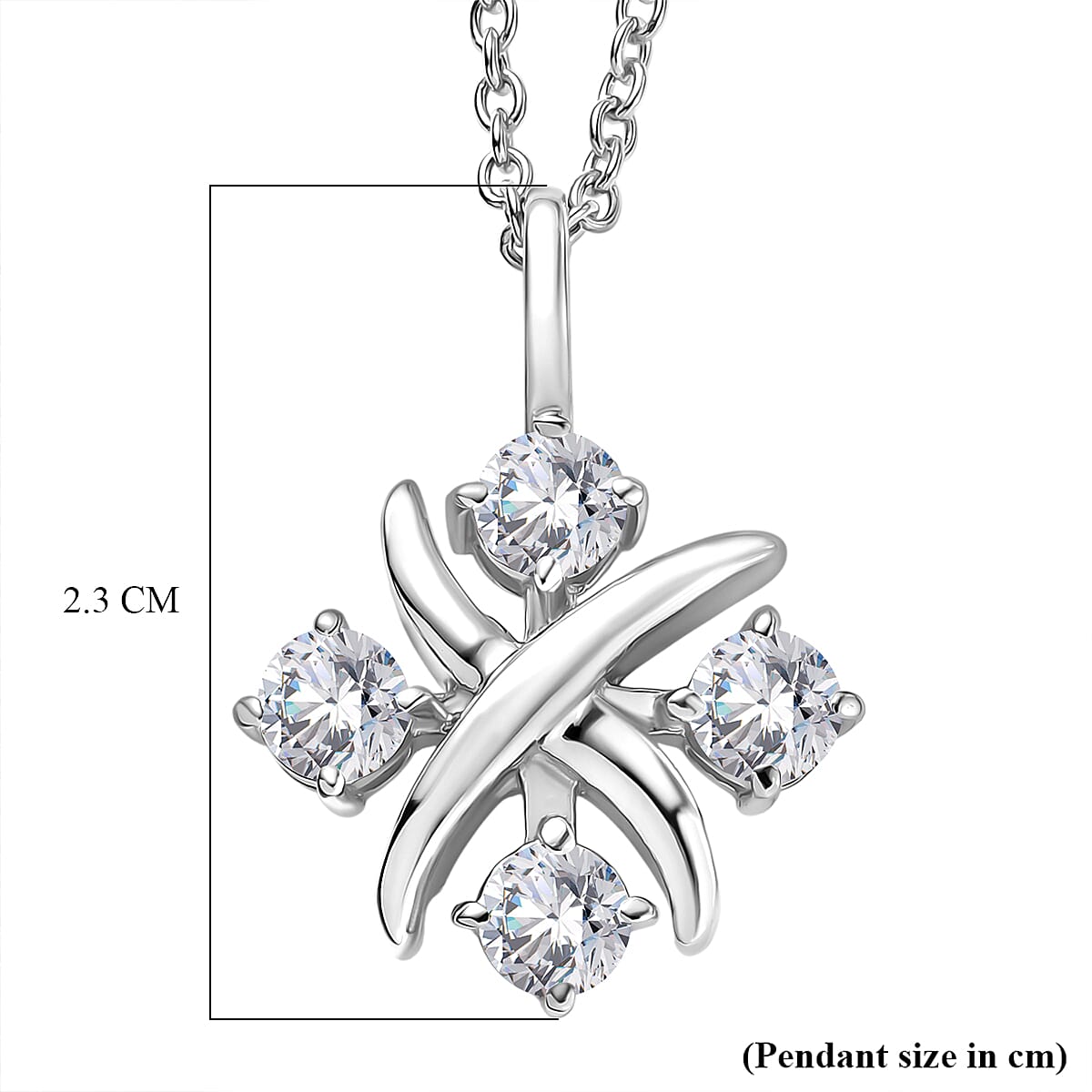 Moissanite Platinum Overlay Crisscross Cluster Pendant with Chain (Size 20) 1.00 Ct.