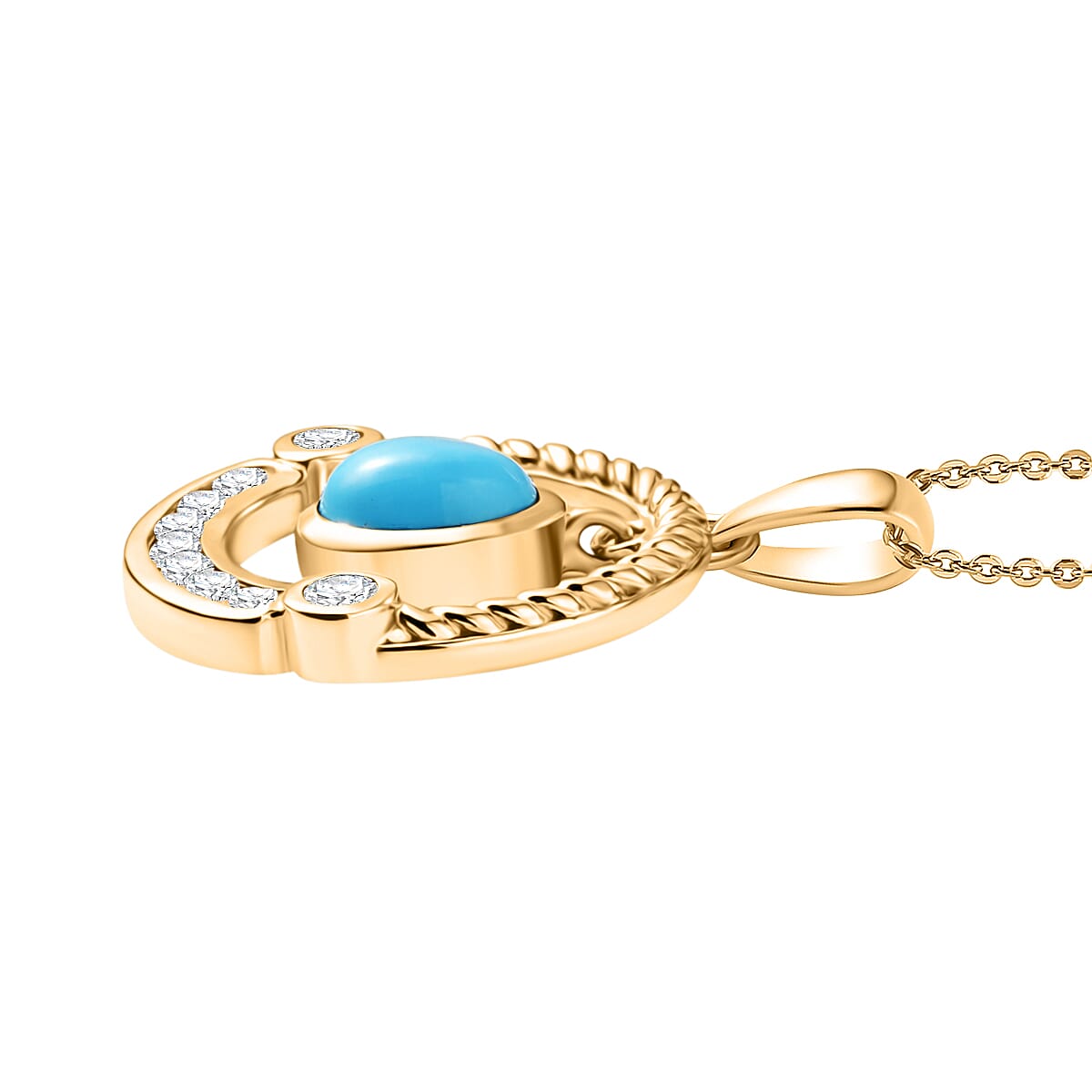 D'Joy Sleeping Beauty Turquoise & White Zircon Pendant with Chain (Size 20) in Yellow Gold Plated Sterling Silver 1.31 Ct.