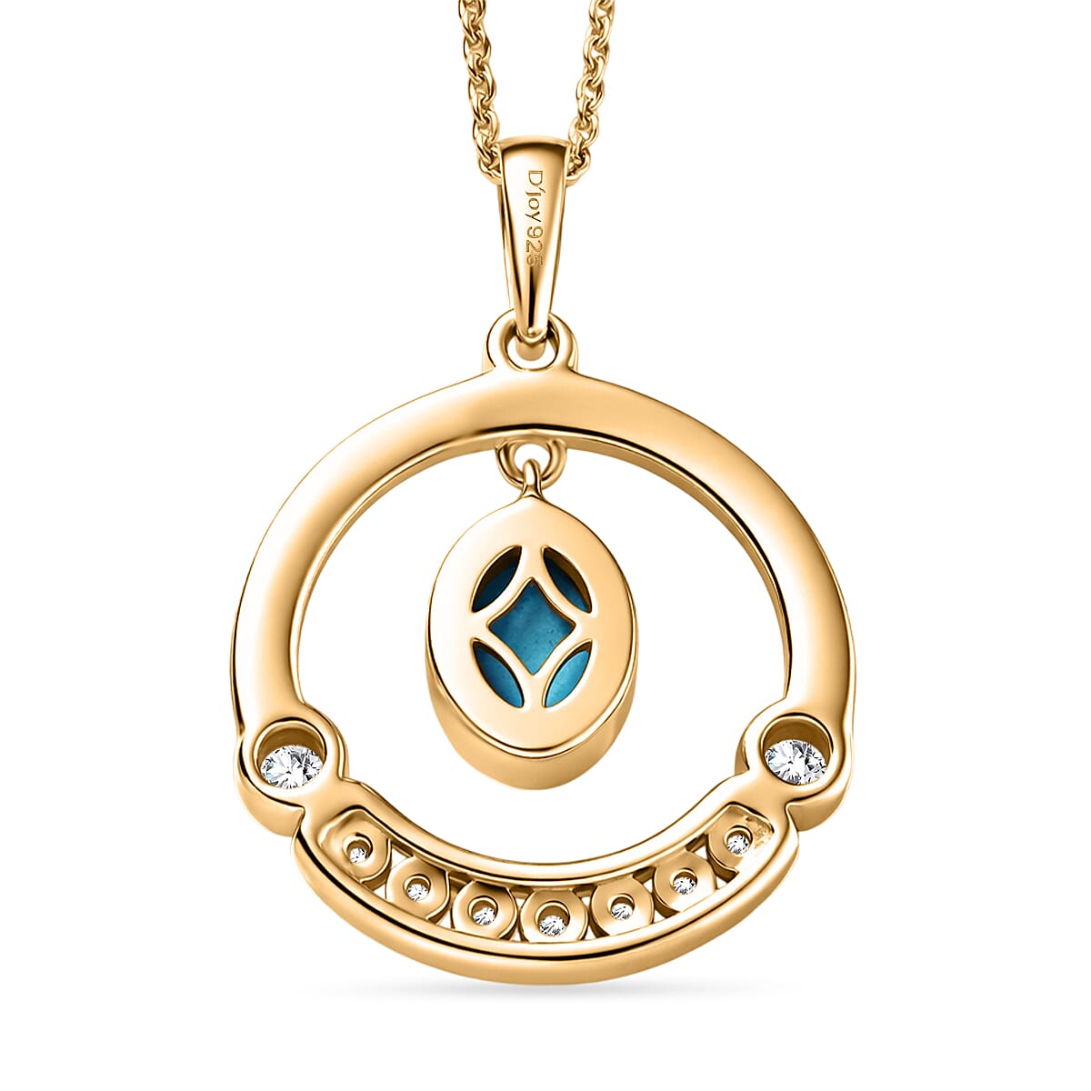 D'Joy Sleeping Beauty Turquoise & White Zircon Pendant with Chain (Size 20) in Yellow Gold Plated Sterling Silver 1.31 Ct.