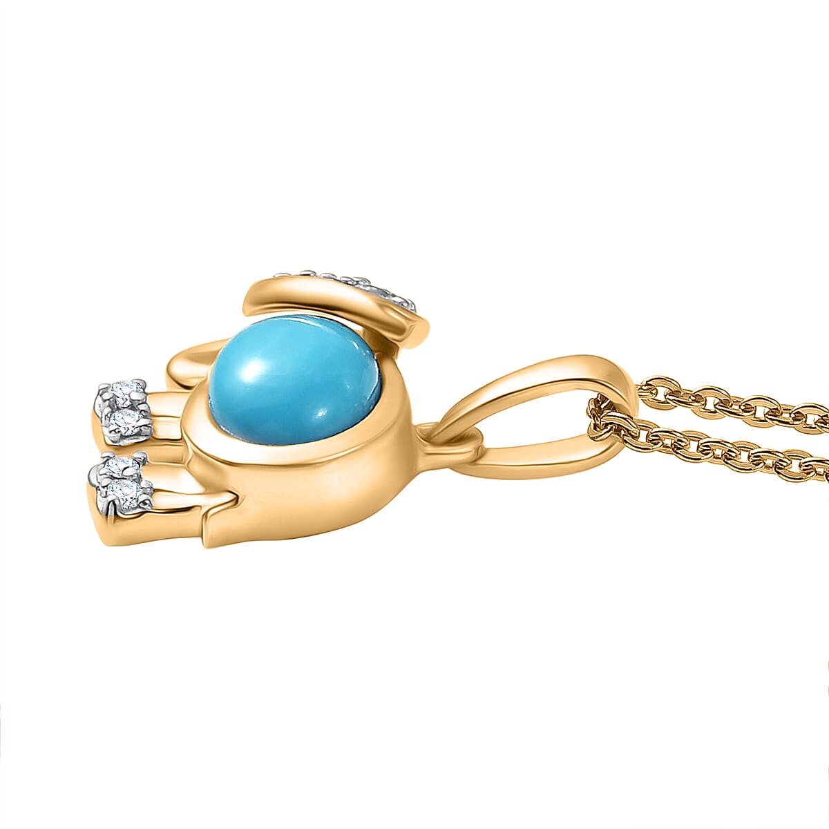 D'Joy Sleeping Beauty Turquoise & White Zircon Elephant Pendant with Chain (Size 20) in Yellow Gold Plated Sterling Silver 1.00 Ct.