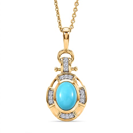 D'Joy Sleeping Beauty Turquoise & White Zircon Pendant with Chain (Size 20) in Yellow Gold Plated Sterling Silver 1.00  Ct.