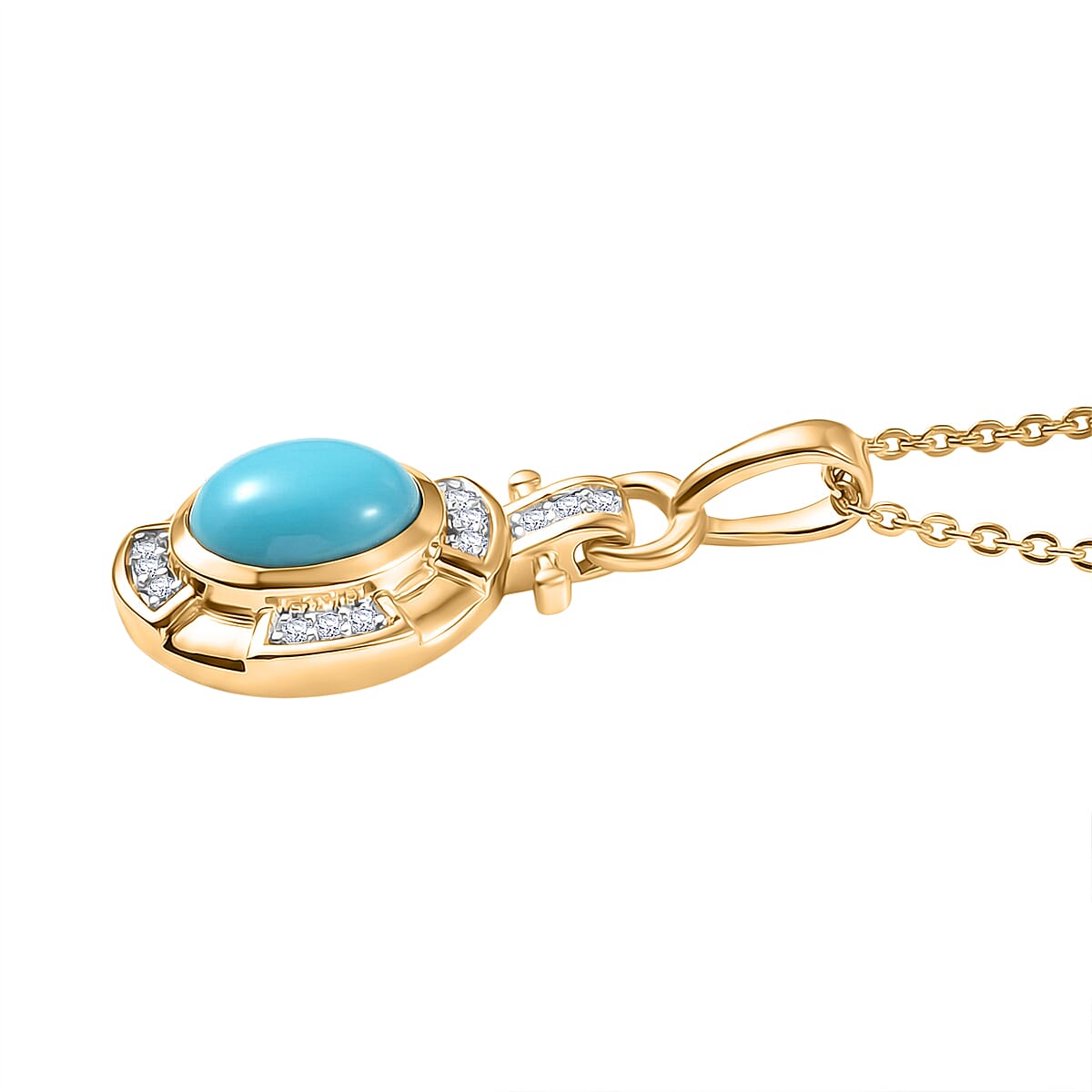 D'Joy Sleeping Beauty Turquoise & White Zircon Pendant with Chain (Size 20) in Yellow Gold Plated Sterling Silver 1.00  Ct.