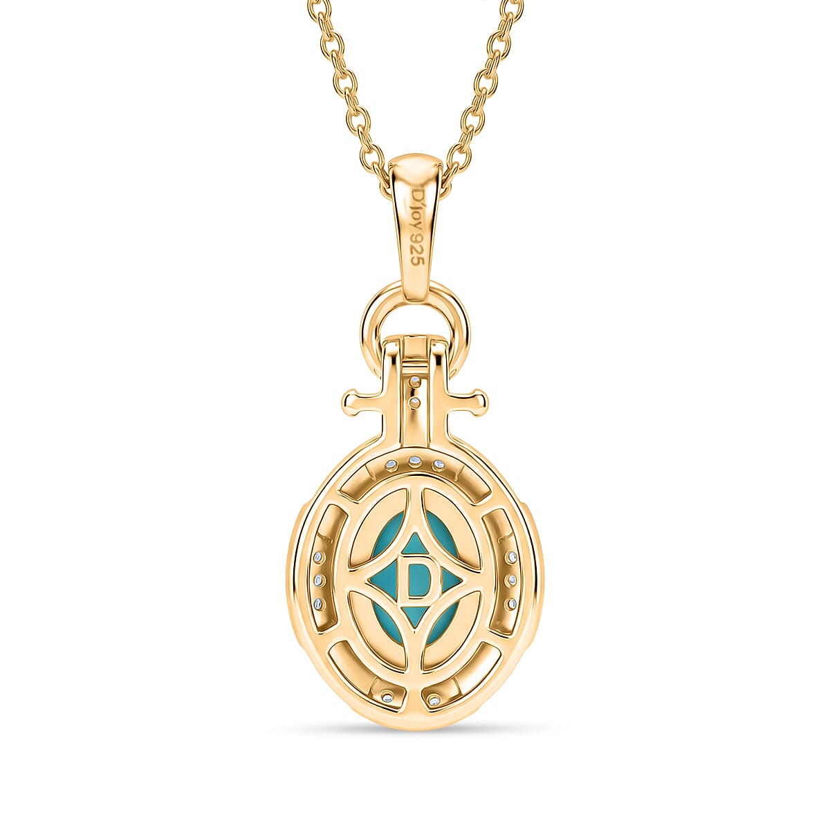 D'Joy Sleeping Beauty Turquoise & White Zircon Pendant with Chain (Size 20) in Yellow Gold Plated Sterling Silver 1.00  Ct.