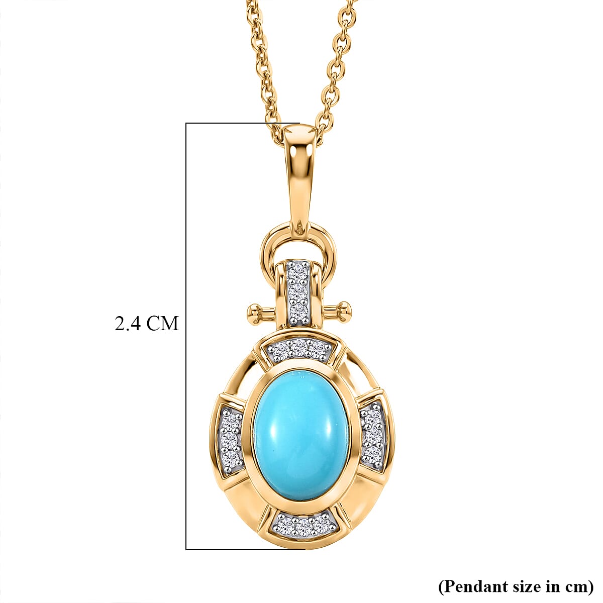 D'Joy Sleeping Beauty Turquoise & White Zircon Pendant with Chain (Size 20) in Yellow Gold Plated Sterling Silver 1.00  Ct.