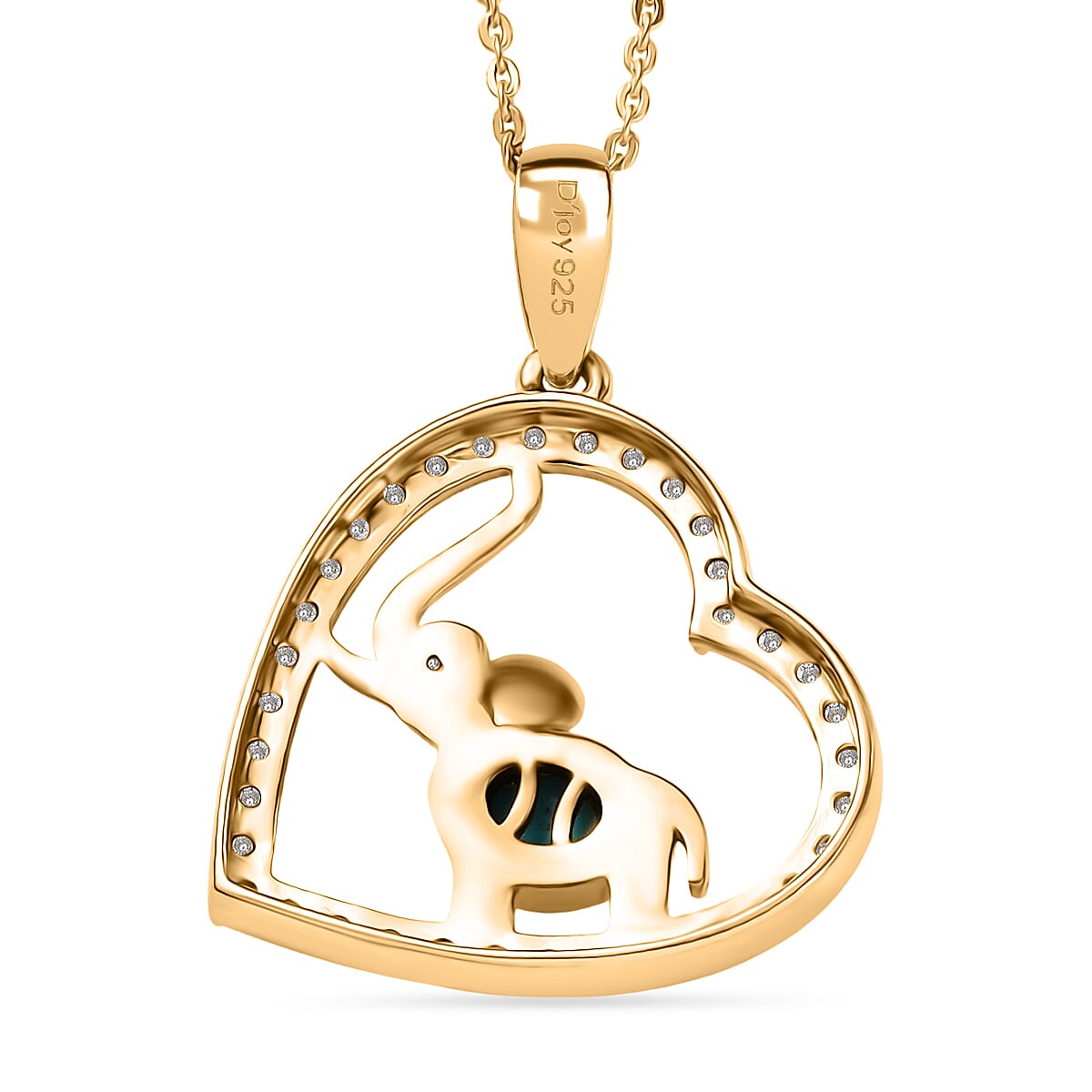 D'Joy Sleeping Beauty Turquoise & White Zircon Heart Pendant with Chain (Size 20) in Yellow Gold Plated Sterling Silver 1.15 Ct.