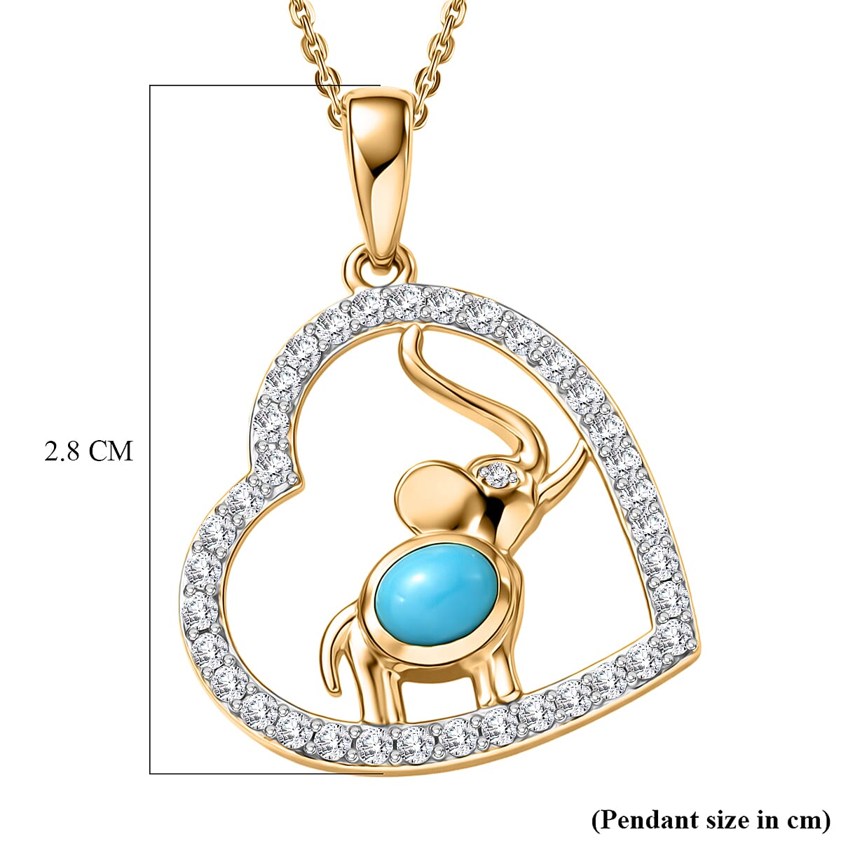 D'Joy Sleeping Beauty Turquoise & White Zircon Heart Pendant with Chain (Size 20) in Yellow Gold Plated Sterling Silver 1.15 Ct.