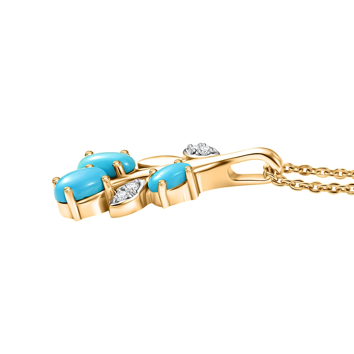D'Joy Sleeping Beauty Turquoise & White Zircon Branch Pendant with Chain (Size 20) in Yellow Gold Plated Sterling Silver