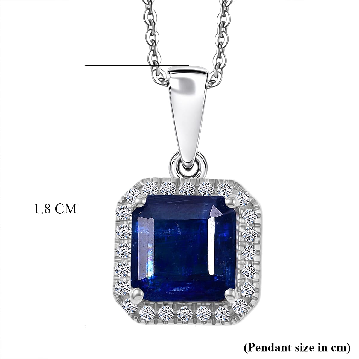Luxuriant SI-G-H Lab Grown Diamond & Kyanite Octagon Cut Halo Pendant with Chain (Size 20) in Rhodium Overlay Sterling Silver 2.21 Ct