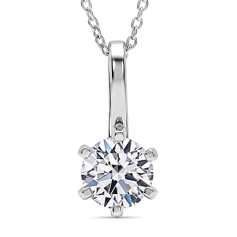 RACHEL GALLEY SGL Certified VS-EF Lab Grown Diamond Pendant with Chain (Size 20) in Rhodium Overlay Sterling Silver 1.00 Ct.