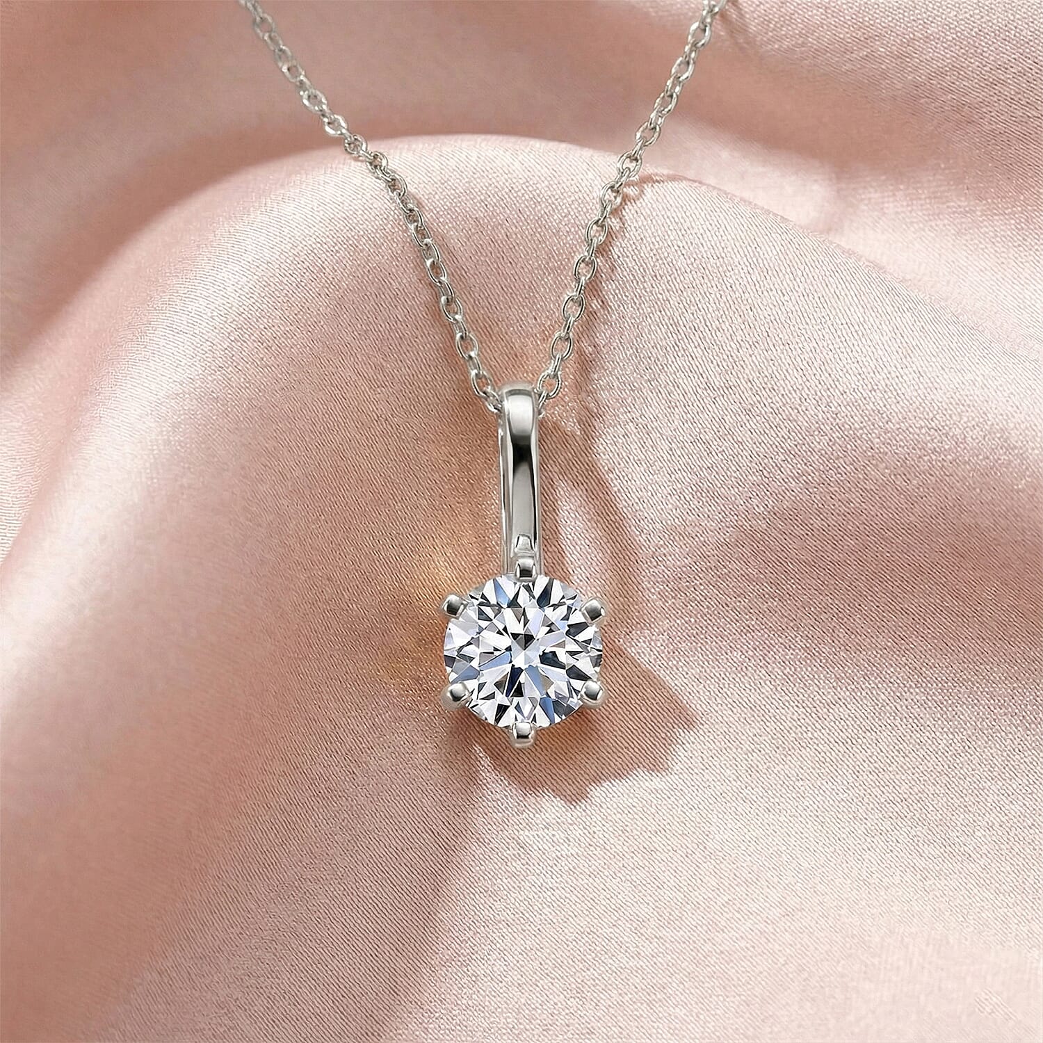RACHEL GALLEY SGL Certified VS-EF Lab Grown Diamond Pendant with Chain (Size 20) in Rhodium Overlay Sterling Silver 1.00 Ct.
