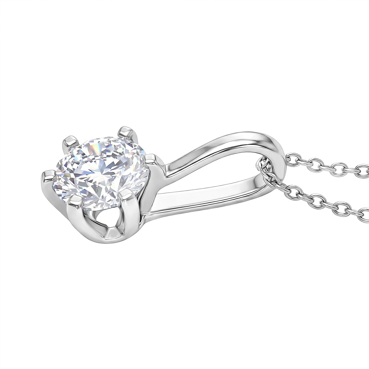 RACHEL GALLEY SGL Certified VS-EF Lab Grown Diamond Pendant with Chain (Size 20) in Rhodium Overlay Sterling Silver 1.00 Ct.